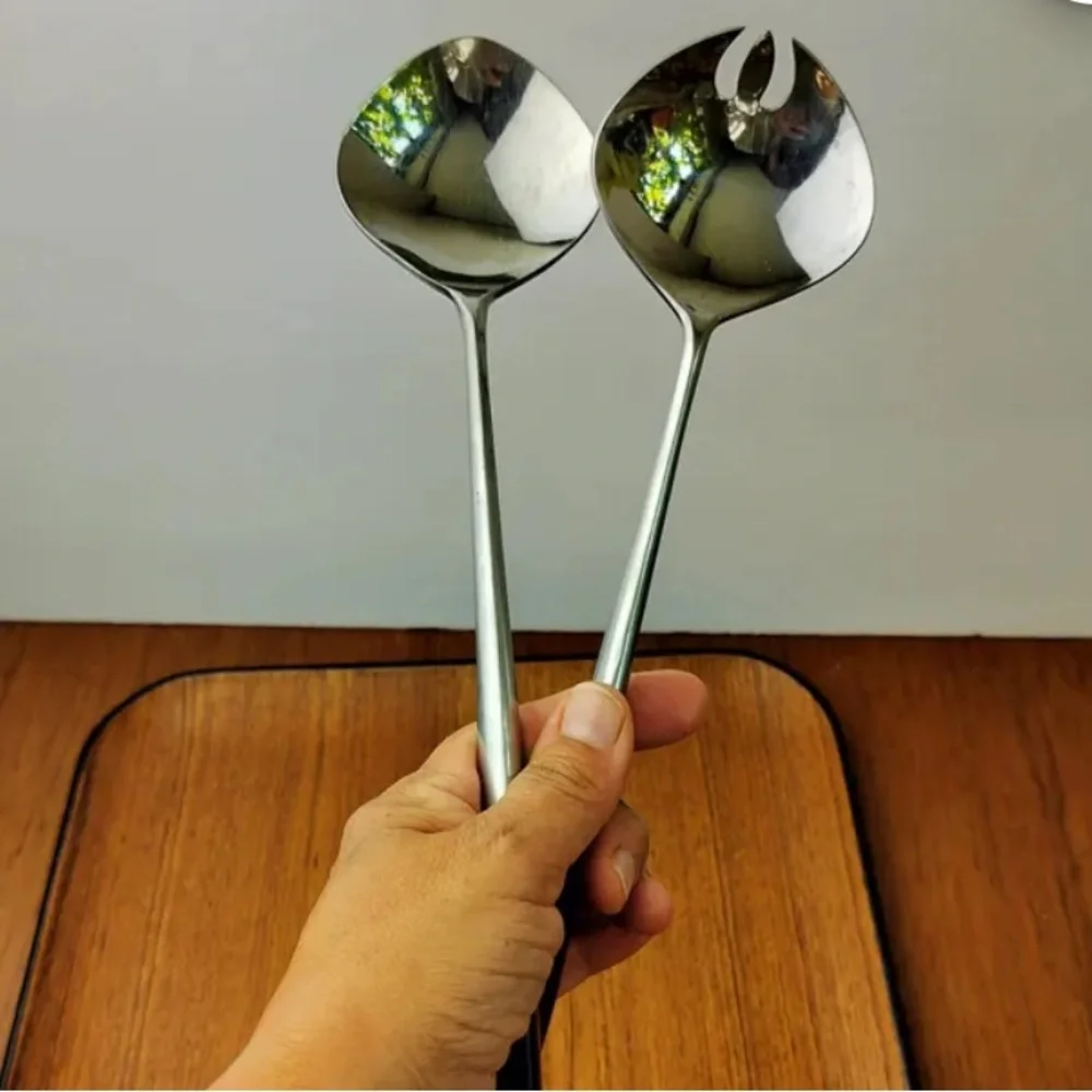 Vintage Mid-Century Modern EPIC Japanese Forged Stainless Salad Serving Utensils